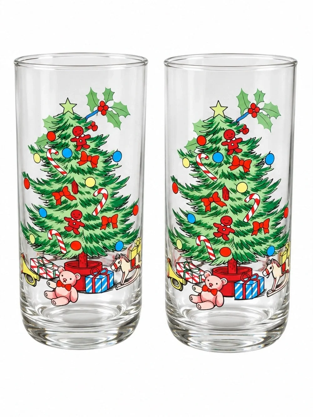 Vintage luminarc Christmas Tree Glasses Set of 4 Retro Holiday Tumblers